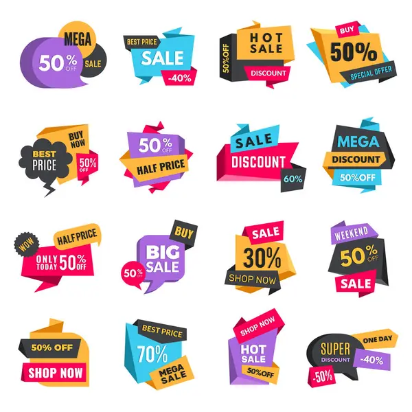 stock vector Discount tags. Product ads special offer badges low prices promotional labels hot sale best vector shopping colored stickers. Discount price tag, banner label promotion advertising illustration