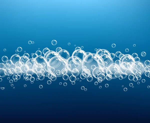 Schuim Realistisch Zeepachtige Transparante Ballen Donkere Achtergrond Macro Gel Blazen — Stockvector