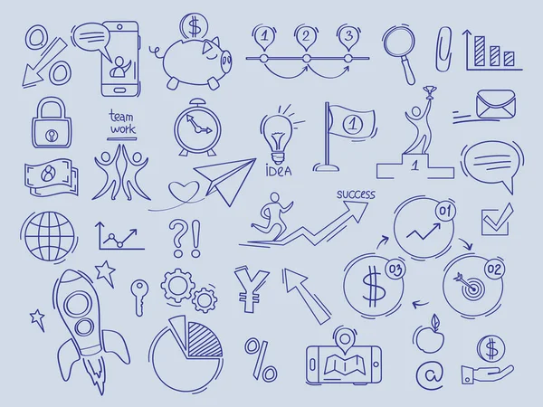 Obchodní Ikona Investiční Finance Bankovních Symbolů Sbírky Vektorových Čmáranic Ilustrace — Stockový vektor