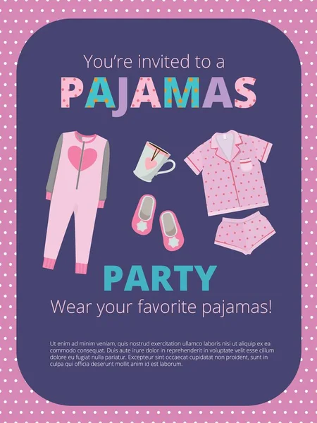 Pajama Party Poster Invitation Night Party Kids Parents Nightwear Casual — Stock Vector
