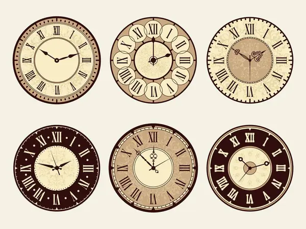 古董钟 精美的古董金属手表矢量插图 分钟和数字时钟脸 罗马人或经典 — 图库矢量图片
