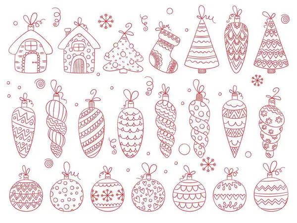 Brinquedos Inverno Bolas Natal Decoração Férias Estrelas Ornamentais Flocos Neve — Vetor de Stock