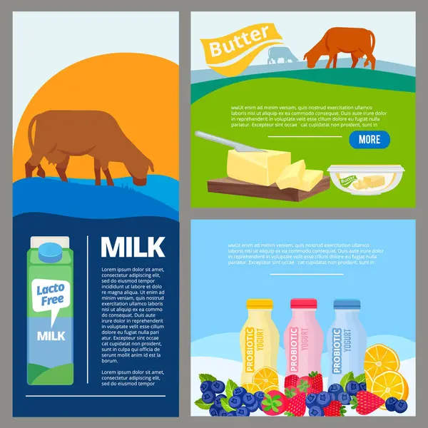 Baner Mlekiem Promo Reklamuje Zdjęcia Świeżego Mleka Produktów Ekologicznych Butelkach — Wektor stockowy