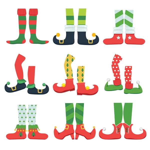 Pés Duende Natal Personagem Conto Fadas Colorido Botas Elegantes Sapatos — Vetor de Stock