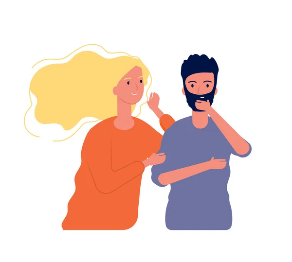 Gossiping Male Female Woman Speaking Man Ear Some Secrets Whispering — Stock Vector