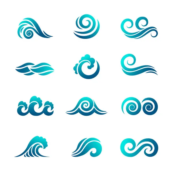 Стилизованный Логотип Волны Коллекция Векторных Символов Океана Морской Воды Волны — стоковый вектор