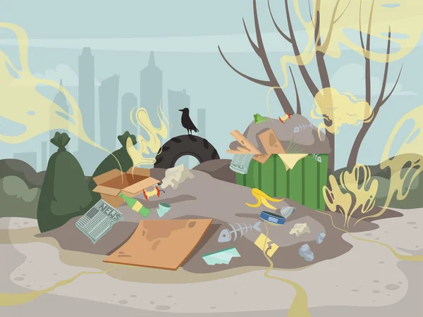 Atık Kokusu Zehirli Atık Dağ Çöplüğü Kötü Çevre Çöplüğü Bulutun — Stok Vektör