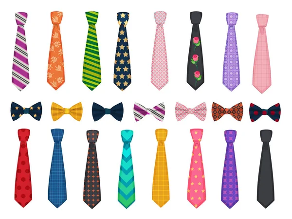 Tie Collection Men Suits Accessories Bows Ties Fashioned Vector Illustrations — Stock Vector