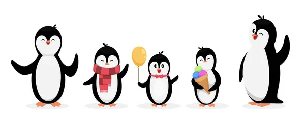 幸せなペンギンの家族白い背景に隔離されたペンギン ベクトルかわいい漫画のキャラクター動物を設定します イラストペンギンファミリー 漫画冬の動物 — ストックベクタ