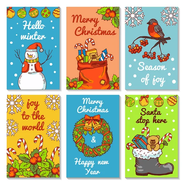 Cartões Convite Natal Ilustrações Vetoriais Estilo Desenhado Mão Natal Cartaz — Vetor de Stock
