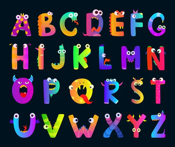Dzieci Alfabetu Liter Śmieszne Monster Wektor Znaków Ładny Alfabet Charakter — Wektor stockowy