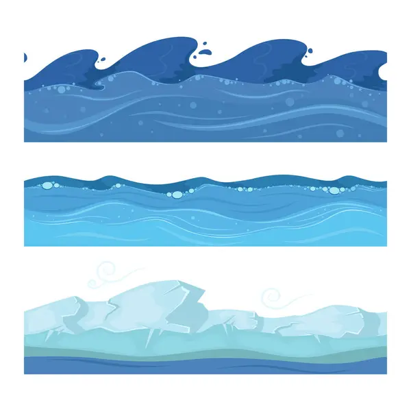 Океан Морские Волны Векторный Набор Horisontal Seamless Узоров Игр Волновая — стоковый вектор