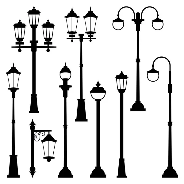 Vecchi Lampioni Stile Monocromatico Illustrazioni Vettoriali Isolate Lanterna Urbana Lampione — Vettoriale Stock