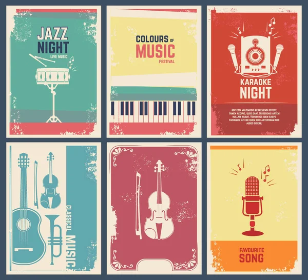 Design Template Invitation Cards Pictures Musical Instruments Vector Music Favourite — Stock Vector