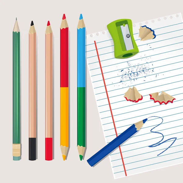 Affûteuse Débris Bois Des Crayons Illustrations Vectorielles Pour École Bureau — Image vectorielle