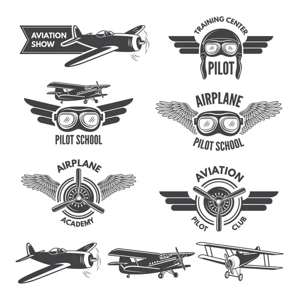Etiquetas Engastadas Con Ilustraciones Aviones Antiguos Fotos Viaje Logo Para — Vector de stock