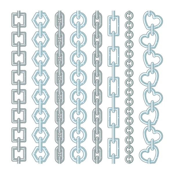 Kovový Stříbrné Řetězy Izolovat Bílém Pozadí Vektor Řetěz Ocel Silné — Stockový vektor