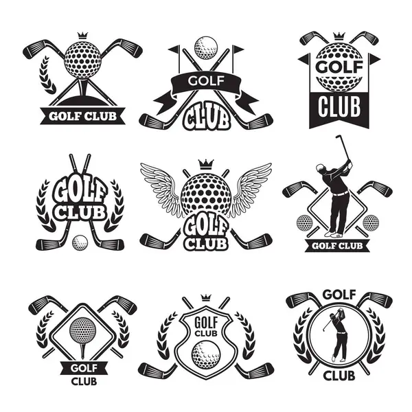 Monochrome Etiketten Für Golfschläger Illustration Für Sportturnier Oder Wettkampf Golf — Stockvektor
