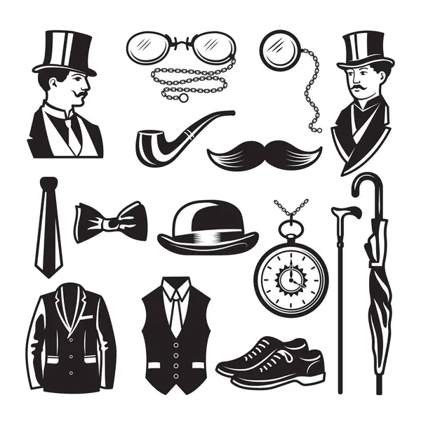 Retro Bilder Viktoriansk Stil Illustrationer För Gentleman Club Etiketter Gentlemannen — Stock vektor