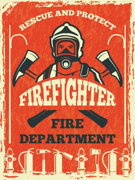 Poster Voor Brandweerman Afdeling Ontwerpsjabloon Retro Stijl Brandweer Poster Banner — Stockvector
