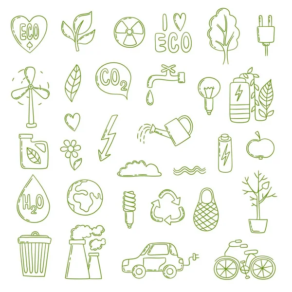 Ecologic Doodle Green Energy Concept Pictures Collection Clean Environment Air — Stock Vector
