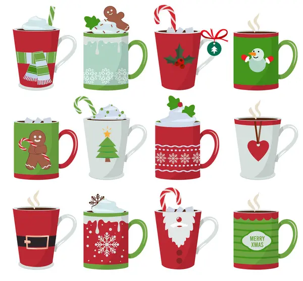 Vánoční Hrnek Dovolená Dekorace Nádobě Pro Teplé Nápoje Káva Latte — Stockový vektor
