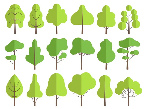 Flachbäume Natur Grüne Sammlung Von Pflanzen Vektorbäume Illustrationen Waldbaum Natürlich — Stockvektor