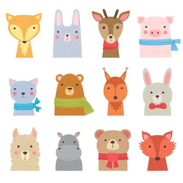 Vicces Állatok Aranyos Állatkert Gyűjtemény Zuhany Gyerekek Dekoráció Baba Állatok — Stock Vector