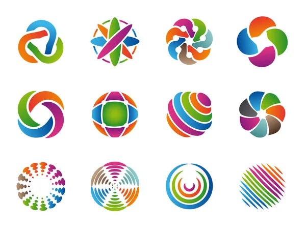 抽象的なロゴをグローブ カラービジネスサークル丸型アイデンティティ図形ベクトルコレクション ブランディング球グローブテンプレート カラフルなグラフィック珍しいイラスト — ストックベクタ