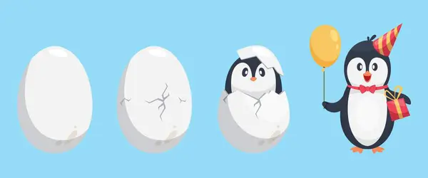 Uovo Pinguino Fasi Nascita Del Pinguino Carino Fumetto Animale Neonato — Vettoriale Stock