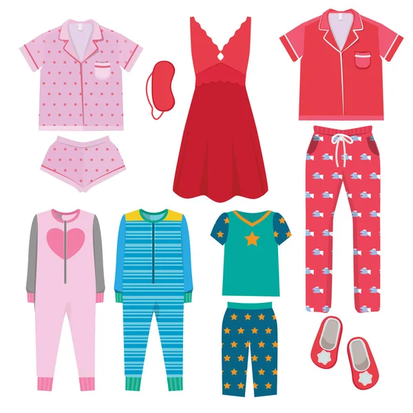 Pijamas Ropa Noche Textil Para Niños Padres Ropa Dormir Pijamas — Vector de stock