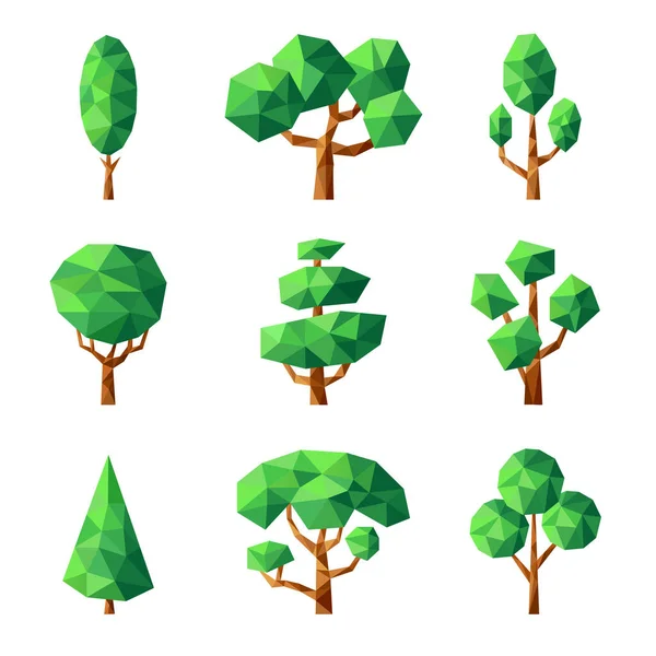 Poly Arbre Saison Nature Verte Plantes Vecteur Stylisé Formes Géométriques — Image vectorielle