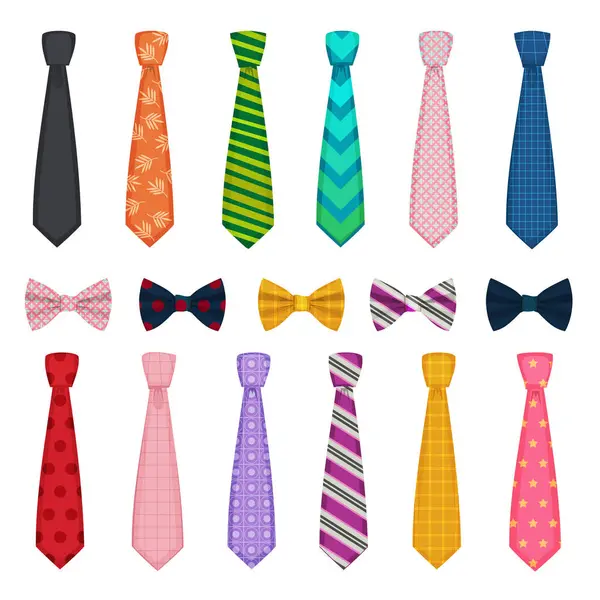 Tie Bows Colored Fashion Clothes Accessories Men Shirts Suits Vector — Stock Vector