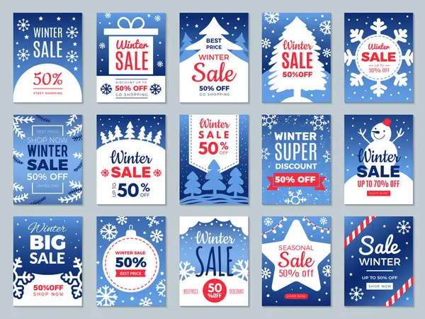 Cartões Promocionais Inverno Season Oferece Etiquetas Banners Publicitários Para Melhor — Vetor de Stock
