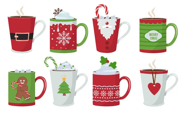 Vánoční Pohár Dovolená Horká Káva Nápoje Hrnek Dekorace Vektor Vánoční — Stockový vektor