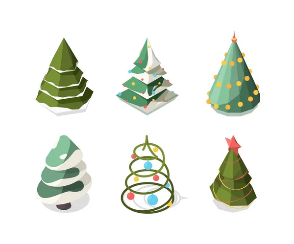 Christmas Tree Isometric New Year Symbols Plants Decoration Green Xmas — Stock Vector