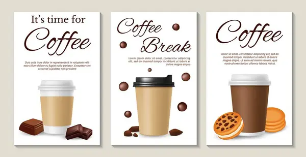 Кофейные Плакаты Реалистичный Векторный Кофе Забирает Печенье Шоколад Кофе Эспрессо — стоковый вектор