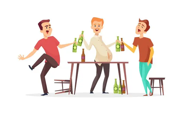 Gli Uomini Bevono Birra Personaggi Amici Ubriachi Illustrazione Della Festa — Vettoriale Stock