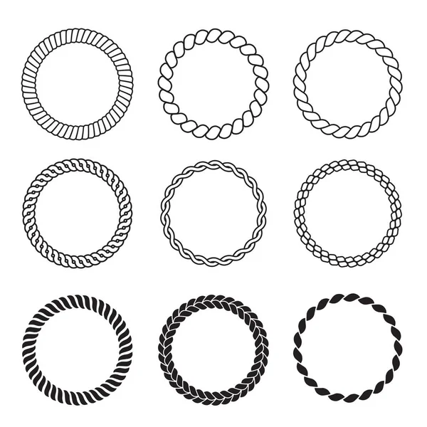 Cadres Ronds Câble Cercle Formes Force Décoratif Vintage Cordes Collection — Image vectorielle