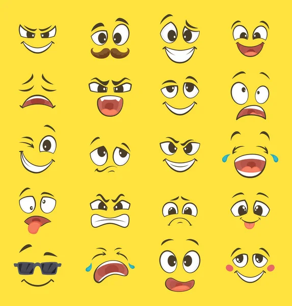 Emoções Desenhos Animados Com Rostos Engraçados Com Grandes Olhos Risos — Vetor de Stock