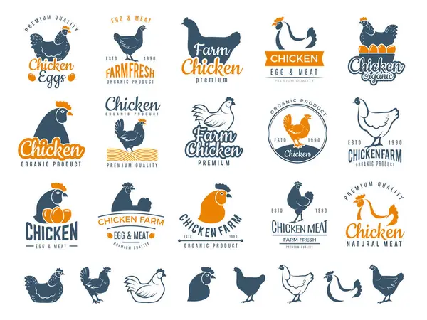 Chicken Badges Fresh Farm Food Logotype Cooking Egg Bird Broilers — Stock Vector