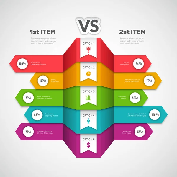 Vergleich Infografik Geschäftsdiagramm Mit Auswahlelementen Oder Produkten Infotable Kunst Vektor — Stockvektor