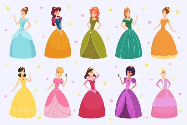 Elegante Märchenfrau Cartoon Junge Schöne Prinzessin Fantasie Gestaltete Kinder Farbigen — Stockvektor