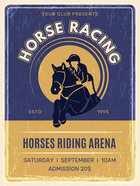 Poster Equestre Cavallo Animali Domestici Con Fantino Casco Formazione Club — Vettoriale Stock