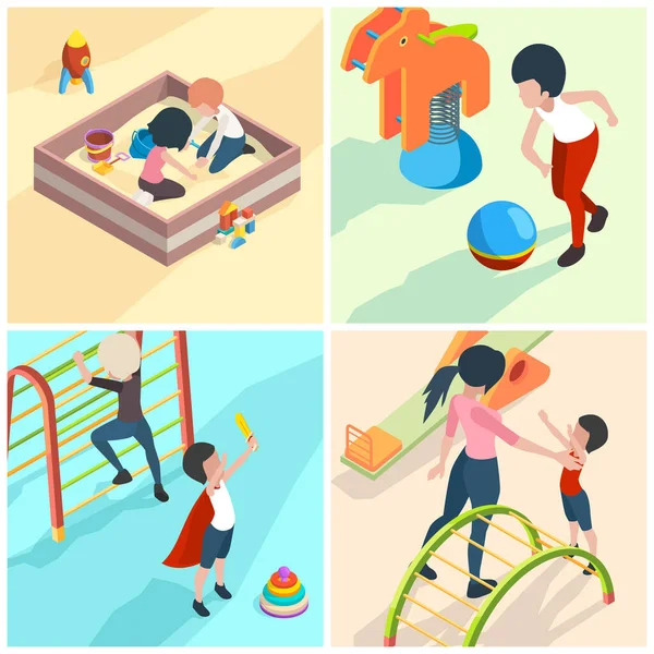 Aire Jeux Pour Enfants Nounou Baby Sitter Adulte Professeur Maternelle — Image vectorielle