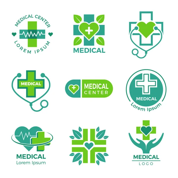 Logotipos Médicos Medicina Farmácia Clínica Hospital Cruz Mais Cuidados Saúde — Vetor de Stock