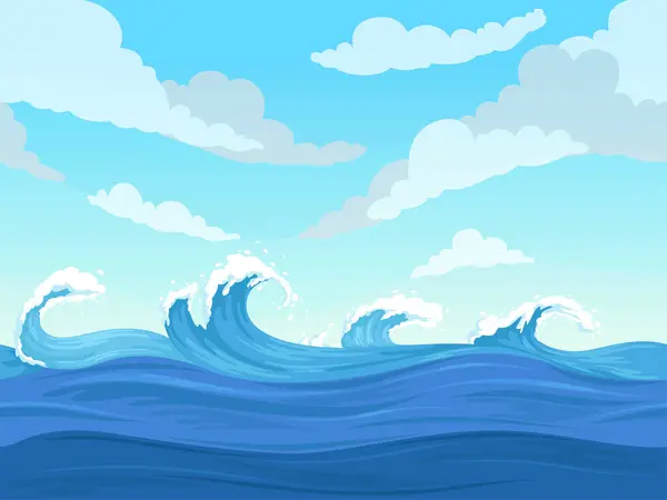 Povrchové Vlny Oceánu Bezproblémové Podvodní Kreslený Tekuté Řeky Moře Vektorové — Stockový vektor