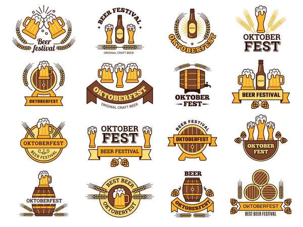 Oktoberfest Logo Traditional Beer Festival Emblems Alcoholic Drinks Pictures Lager — Stock Vector