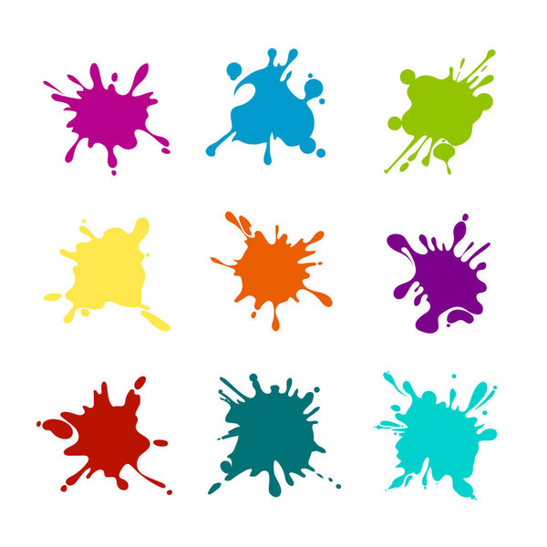 Paint splashes of various colors. Splash paint, stain and blot, blob various colored. Vector illustration