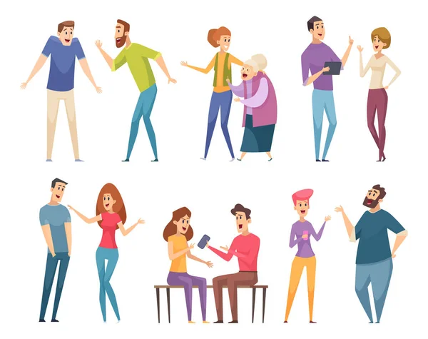 Les Gens Parlent Conversation Foule Communication Personnages Personnes Groupe Illustrations — Image vectorielle